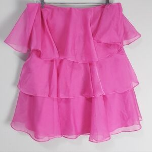 Abercrombie & Fitch Organza Valentine Date Party Wear Tiered Mini Dress XXL Pink